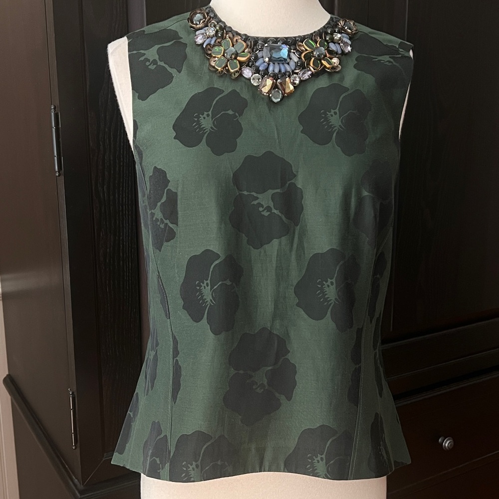 Tory Burch Dark Green Floral Blouse